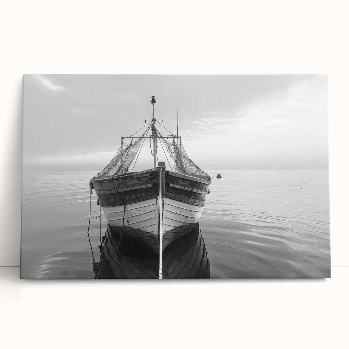 Stretched canvas wall art showcasing a serene harbor landscape with vibrant colors, ideal for home decor or office ambiance, enhancing any interior space.