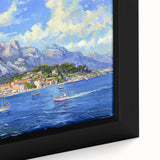 Framed canvas wall art collection showcasing a serene harbor landscape design with vibrant colors and intricate details, perfect for enhancing home decor.
