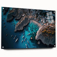 Acrylic glass wall art featuring a modern harbor landscape design, side view showcasing vivid colors and intricate details, ideal for contemporary home decor.