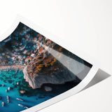 Vibrant rolled print of abstract harbor landscape wall art, showcasing bold colors and dynamic brush strokes, perfect for modern home decor.