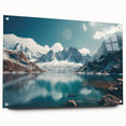 Acrylic glass wall art showcasing a vibrant harbor landscape design, featuring rich colors and intricate details, displayed in a side view with decorative pins.
