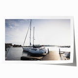 Vibrant rolled print showcasing an abstract harbor landscape in soothing blues and greens, ideal for modern home decor. Perfect for adding a serene touch to any space.