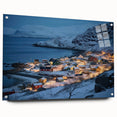 Acrylic glass wall art collection showcasing a vibrant harbor landscape design, viewed from the side, elegantly displayed with decorative pins. Perfect for modern decor.