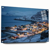 Acrylic glass wall art collection showcasing a vibrant harbor landscape design, viewed from the side, elegantly displayed with decorative pins. Perfect for modern decor.