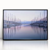 Framed acrylic wall art collection featuring a serene harbor landscape design, showcasing vibrant colors and intricate details, ideal for modern home decor.