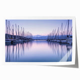 Stunning rolled print of a serene harbor landscape, showcasing vibrant blues and greens, perfect for coastal-themed decor. Packaged in a protective tube.
