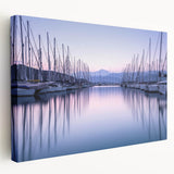 Stretched canvas wall art showcasing a serene harbor landscape design, featuring vibrant colors and intricate details, ideal for enhancing modern home decor.
