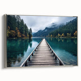 Framed canvas wall art displaying a serene harbor landscape with vibrant colors and intricate details, featuring a silver frame that enhances the artwork's elegance.