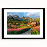 Elegant black-framed wall art featuring a serene harbor landscape design, set with a white mat for enhanced contrast, perfect for modern home decor.