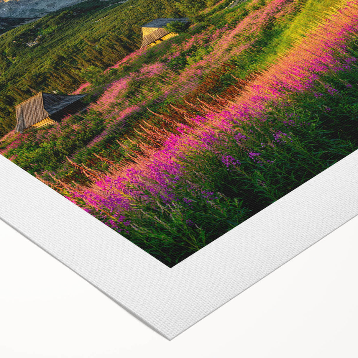 Rolled canvas showcasing a serene landscape design with soft blue and green hues, elegantly displayed to enhance home decor with a tranquil atmosphere.
