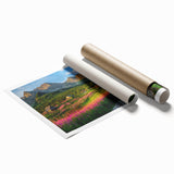Abstract landscape wall art print showcasing serene harbor scenery with soft pastel colors, rolled and ready for display, perfect for modern home decor.