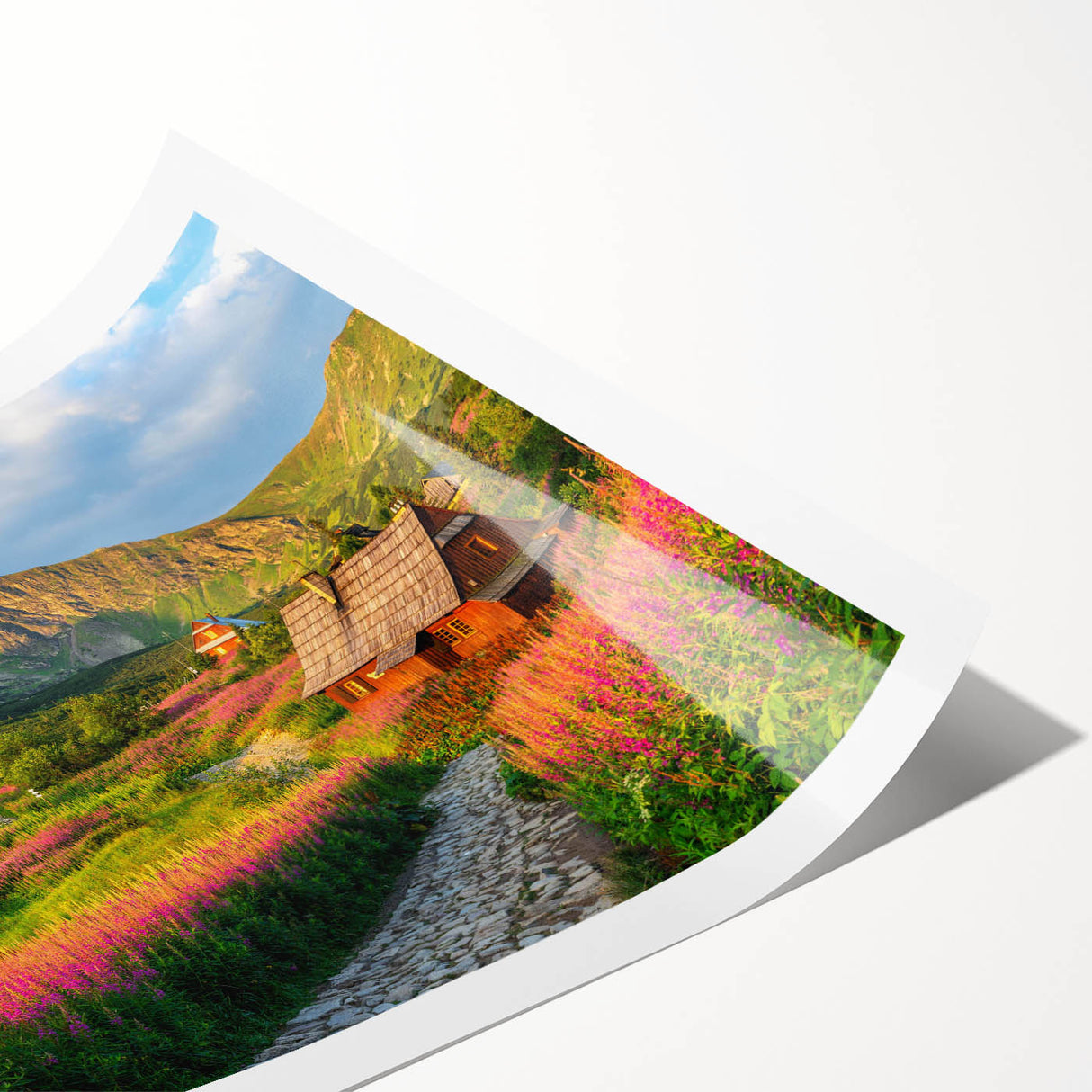 Vibrant rolled print showcasing a serene harbor landscape design, featuring soft blues and greens, ideal for home decor and artistic ambiance. Perfect for enhancing living spaces.