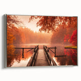 Framed canvas wall art showcasing a serene harbor landscape with silver accents, perfect for modern home decor, highlighting tranquil blues and soft whites.