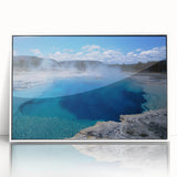 Framed acrylic wall art showcasing a serene hot spring landscape design, featuring vibrant colors and intricate details, perfect for enhancing any modern decor.