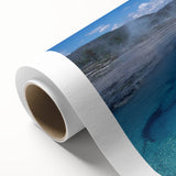 Rolled canvas artwork showcasing a serene hot spring landscape in vibrant colors, designed to enhance home decor with a natural, calming aesthetic.