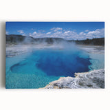 Stretched canvas wall art featuring a serene hot spring landscape design, showcasing vibrant colors and natural elements, ideal for enhancing tranquil home decor.