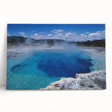 Stretched canvas wall art showcasing a serene hot spring landscape design, featuring vibrant colors and intricate details, ideal for enhancing home decor.