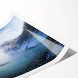 Rolled print of a serene hot spring landscape, showcasing vibrant blues and greens with a tranquil atmosphere, elegantly packaged for easy display.