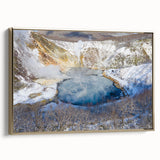 Framed canvas wall art showcasing a serene hot spring landscape with lush greenery and golden accents, perfect for adding a calming ambiance to any room.