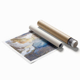 Vibrant rolled print showcasing a serene hot spring landscape, featuring lush greenery and tranquil water reflections, ideal for home decor or relaxation themes.