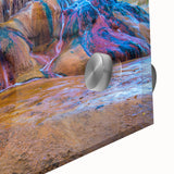 Close-up of a vibrant landscapes hot spring wall art design featuring rich colors and intricate details, perfect for enhancing modern home decor.