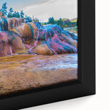 Framed canvas wall art featuring a serene hot spring landscape design, showcasing vibrant colors and intricate details, perfect for adding tranquility to home decor.