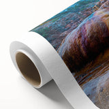 Rolled canvas wall art depicting a serene hot spring landscape, featuring vibrant colors and intricate details, ideal for home decor and relaxation spaces.