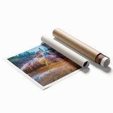 Serene landscape print showcasing a vibrant hot spring design with colorful geothermal features, rolled for easy transport and display in a stylish setting.
