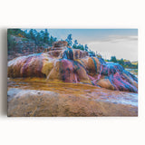 Stretched canvas wall art featuring a serene hot spring landscape, showcasing vibrant greens and blues, perfect for enhancing any modern living space.