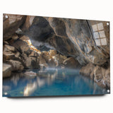Acrylic wall art featuring a vibrant hot spring landscape design, showcasing vivid colors and intricate details, displayed with pins for a modern aesthetic. Ideal for enhancing home decor.