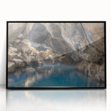 Framed acrylic wall art featuring a serene hot spring landscape design, showcasing vibrant colors and intricate details, ideal for home decor enhancement.