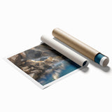 Vibrant rolled print of a serene hot spring landscape featuring lush greenery and blue water, perfect for enhancing home decor with a calming aesthetic.