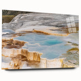 Acrylic wall art collection depicting serene hot spring landscapes, showcasing vibrant colors and intricate details, ideal for modern home decor.