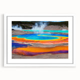 Framed wall art featuring a serene hot spring landscape design, showcasing vibrant colors and intricate details, perfect for enhancing home decor.