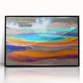 Framed wall art featuring a serene landscapes hot spring design, showcasing vibrant colors and intricate details, perfect for home decor in a modern setting.