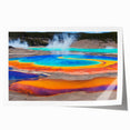 Vibrant rolled print of a serene hot spring landscape, showcasing lush greenery and a clear blue sky, ideal for home decor in natural-themed spaces.