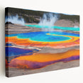 Stretched canvas wall art showcasing a serene hot spring landscape design with vibrant colors and intricate details, perfect for home decor and relaxation themes.