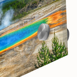 Close-up of a vibrant hot spring landscape wall art design featuring rich colors and intricate details, displayed on acrylic glass for a modern aesthetic. Perfect for enhancing home decor.