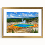 Framed wall art collection showcasing a serene hot spring landscape design in a gold frame with a mat, perfect for adding elegance to home decor.