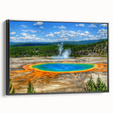 Framed canvas wall art showcasing a serene hot spring landscape design in vibrant colors, viewed from the side, perfect for enhancing home decor.