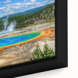 Framed canvas art featuring a serene hot spring landscape with vibrant colors and intricate details, perfect for enhancing modern interior decor.