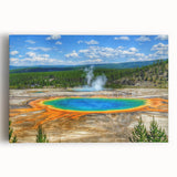 Stretched canvas wall art featuring a serene hot spring landscape design, showcasing vibrant greens and blues, perfect for enhancing any tranquil home decor setting.
