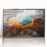 Framed acrylic wall art showcasing a serene hot spring landscape design, featuring calming colors and intricate details, perfect for home decor enhancement.