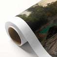 Vibrant rolled canvas artwork showcasing a serene hot spring landscape design, featuring lush greenery and tranquil water, perfect for enhancing home decor.