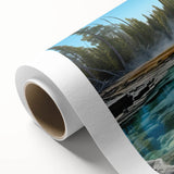 Rolled canvas art showcasing a serene hot spring landscape design, featuring vibrant greens and blues, ideal for home decor and relaxation-themed interiors.