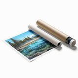 Rolled print showcasing a serene hot spring landscape design with vibrant colors and intricate details, perfect for enhancing home decor. Ideal for nature lovers.