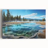 Stretched canvas wall art showcasing a vibrant hot spring landscape design, featuring rich colors and intricate details, perfect for enhancing home decor.
