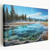 Stretched canvas wall art showcasing a serene hot spring landscape design, featuring vibrant colors and intricate details, perfect for home decor enhancement.