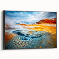 Framed canvas wall art showcasing a serene hot spring landscape design, featuring vibrant colors and intricate details, perfect for home decor enhancement.