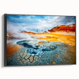 Framed canvas wall art showcasing a serene hot spring landscape design, featuring vibrant colors and intricate details, perfect for home decor enhancement.